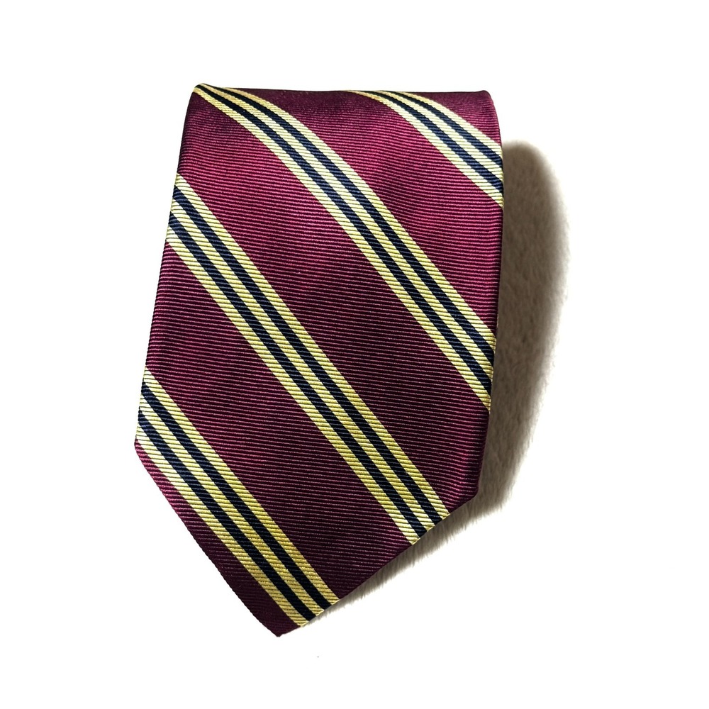 Brooks Brothers Makers Silk Neck Tie Burgundy Gold Striped Made USA Office Wear